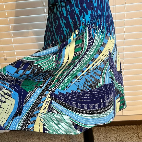 Belle Badgley Mischka Sz 2 Dress Blue Green A Line Flare Starry Night Art Wear - Picture 4 of 12